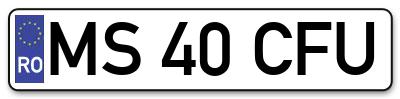 Placuta inmatriculare numar auto  MS-40-CFU, MS 40 CFU, MS40CFU