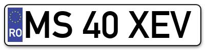 Placuta inmatriculare numar auto  MS-40-XEV, MS 40 XEV, MS40XEV