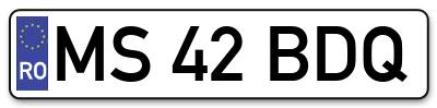 Placuta inmatriculare numar auto  MS-42-BDQ, MS 42 BDQ, MS42BDQ