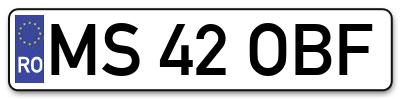 Placuta inmatriculare numar auto  MS-42-OBF, MS 42 OBF, MS42OBF