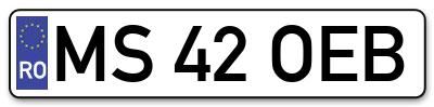 Placuta inmatriculare numar auto  MS-42-OEB, MS 42 OEB, MS42OEB