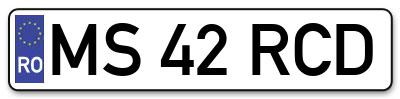 Placuta inmatriculare numar auto  MS-42-RCD, MS 42 RCD, MS42RCD