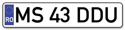 Placuta inmatriculare numar auto  MS-43-DDU, MS 43 DDU, MS43DDU