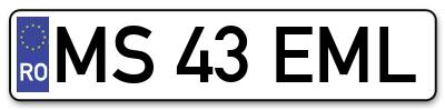 Placuta inmatriculare numar auto  MS-43-EML, MS 43 EML, MS43EML