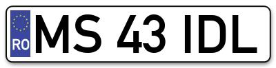 Placuta inmatriculare numar auto  MS-43-IDL, MS 43 IDL, MS43IDL