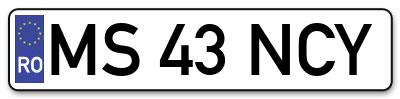 Placuta inmatriculare numar auto  MS-43-NCY, MS 43 NCY, MS43NCY