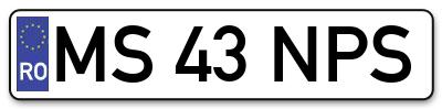 Placuta inmatriculare numar auto  MS-43-NPS, MS 43 NPS, MS43NPS