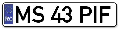 Placuta inmatriculare numar auto  MS-43-PIF, MS 43 PIF, MS43PIF