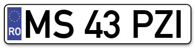 Placuta inmatriculare numar auto  MS-43-PZI, MS 43 PZI, MS43PZI