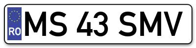 Placuta inmatriculare numar auto  MS-43-SMV, MS 43 SMV, MS43SMV