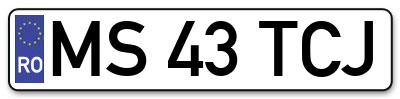 Placuta inmatriculare numar auto  MS-43-TCJ, MS 43 TCJ, MS43TCJ