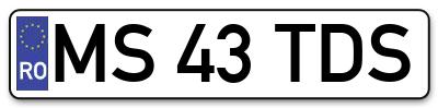 Placuta inmatriculare numar auto  MS-43-TDS, MS 43 TDS, MS43TDS