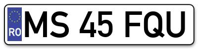 Placuta inmatriculare numar auto  MS-45-FQU, MS 45 FQU, MS45FQU