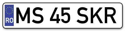 Placuta inmatriculare numar auto  MS-45-SKR, MS 45 SKR, MS45SKR