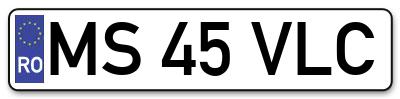 Placuta inmatriculare numar auto  MS-45-VLC, MS 45 VLC, MS45VLC