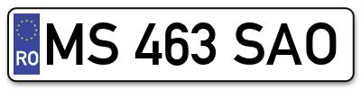 Placuta inmatriculare numar auto  MS-463-SAO, MS 463 SAO, MS463SAO