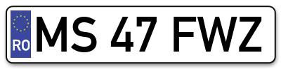 Placuta inmatriculare numar auto  MS-47-FWZ, MS 47 FWZ, MS47FWZ