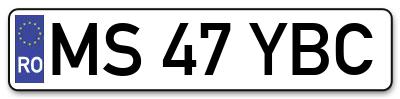Placuta inmatriculare numar auto  MS-47-YBC, MS 47 YBC, MS47YBC