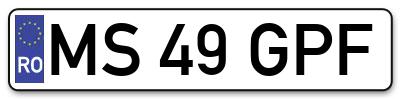 Placuta inmatriculare numar auto  MS-49-GPF, MS 49 GPF, MS49GPF