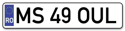 Placuta inmatriculare numar auto  MS-49-OUL, MS 49 OUL, MS49OUL