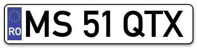 Placuta inmatriculare numar auto  MS-51-QTX, MS 51 QTX, MS51QTX