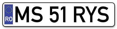 Placuta inmatriculare numar auto  MS-51-RYS, MS 51 RYS, MS51RYS