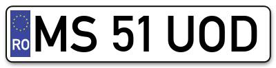 Placuta inmatriculare numar auto  MS-51-UOD, MS 51 UOD, MS51UOD