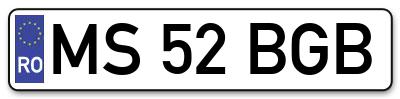 Placuta inmatriculare numar auto  MS-52-BGB, MS 52 BGB, MS52BGB