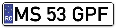 Placuta inmatriculare numar auto  MS-53-GPF, MS 53 GPF, MS53GPF