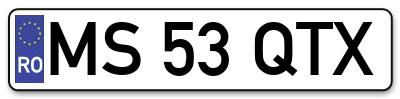 Placuta inmatriculare numar auto  MS-53-QTX, MS 53 QTX, MS53QTX