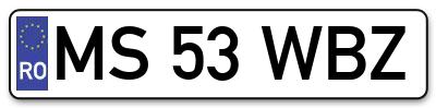 Placuta inmatriculare numar auto  MS-53-WBZ, MS 53 WBZ, MS53WBZ