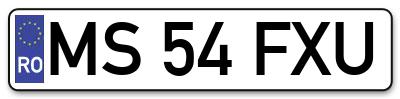 Placuta inmatriculare numar auto  MS-54-FXU, MS 54 FXU, MS54FXU