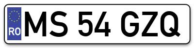Placuta inmatriculare numar auto  MS-54-GZQ, MS 54 GZQ, MS54GZQ
