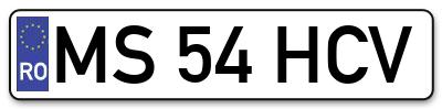 Placuta inmatriculare numar auto  MS-54-HCV, MS 54 HCV, MS54HCV