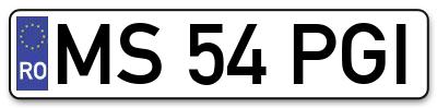 Placuta inmatriculare numar auto  MS-54-PGI, MS 54 PGI, MS54PGI