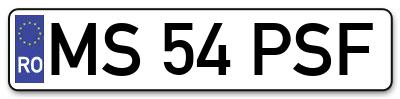 Placuta inmatriculare numar auto  MS-54-PSF, MS 54 PSF, MS54PSF