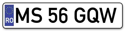 Placuta inmatriculare numar auto  MS-56-GQW, MS 56 GQW, MS56GQW