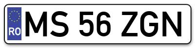 Placuta inmatriculare numar auto  MS-56-ZGN, MS 56 ZGN, MS56ZGN