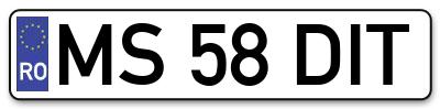 Placuta inmatriculare numar auto  MS-58-DIT, MS 58 DIT, MS58DIT