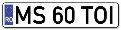 Placuta inmatriculare numar auto  MS-60-TOI, MS 60 TOI, MS60TOI