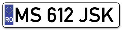 Placuta inmatriculare numar auto  MS-612-JSK, MS 612 JSK, MS612JSK