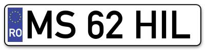 Placuta inmatriculare numar auto  MS-62-HIL, MS 62 HIL, MS62HIL