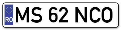 Placuta inmatriculare numar auto  MS-62-NCO, MS 62 NCO, MS62NCO