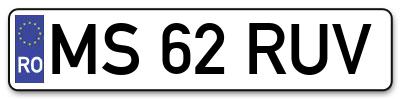 Placuta inmatriculare numar auto  MS-62-RUV, MS 62 RUV, MS62RUV