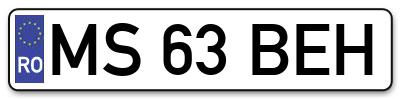 Placuta inmatriculare numar auto  MS-63-BEH, MS 63 BEH, MS63BEH