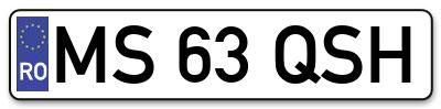 Placuta inmatriculare numar auto  MS-63-QSH, MS 63 QSH, MS63QSH