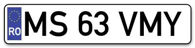 Placuta inmatriculare numar auto  MS-63-VMY, MS 63 VMY, MS63VMY