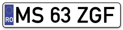 Placuta inmatriculare numar auto  MS-63-ZGF, MS 63 ZGF, MS63ZGF