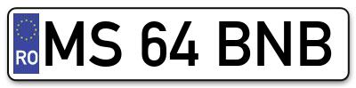 Placuta inmatriculare numar auto  MS-64-BNB, MS 64 BNB, MS64BNB