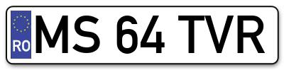 Placuta inmatriculare numar auto  MS-64-TVR, MS 64 TVR, MS64TVR